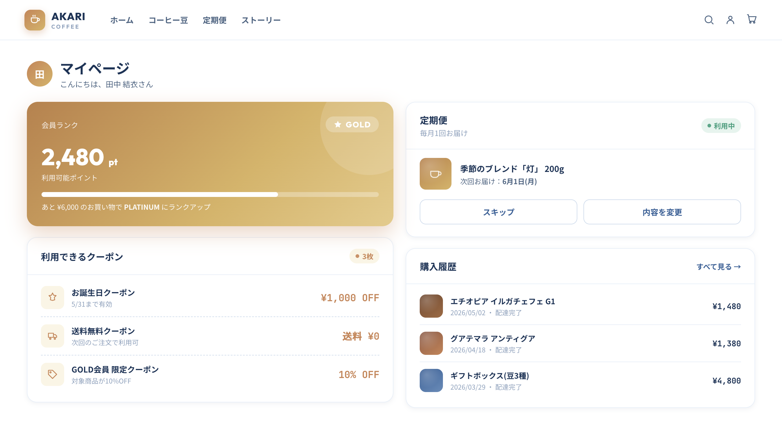 会員・LTV機能のイメージ(マイページ/会員ランク)